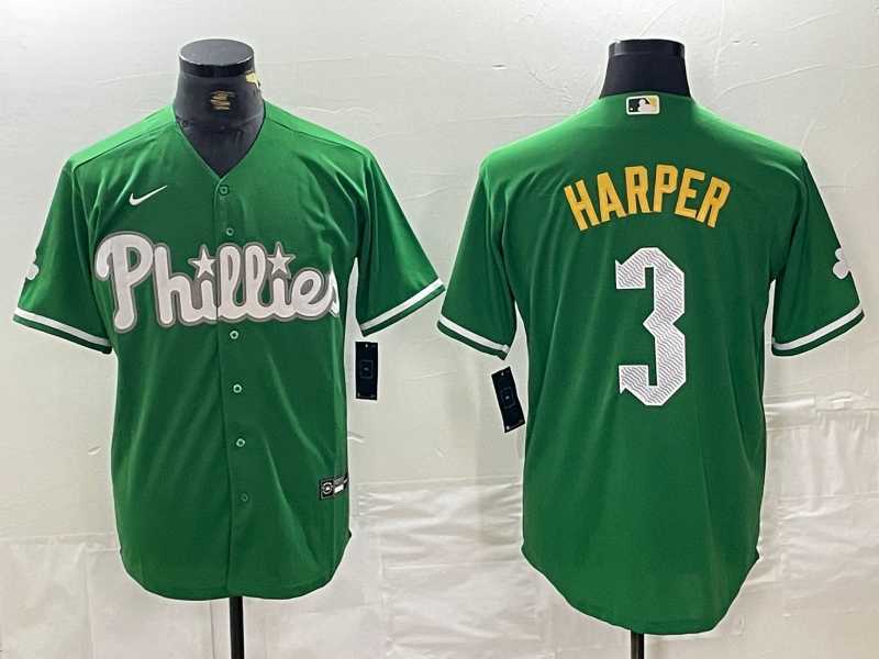 Mens Philadelphia Phillies #3 Bryce Harper Green 2024 City Connect Stitched Jersey